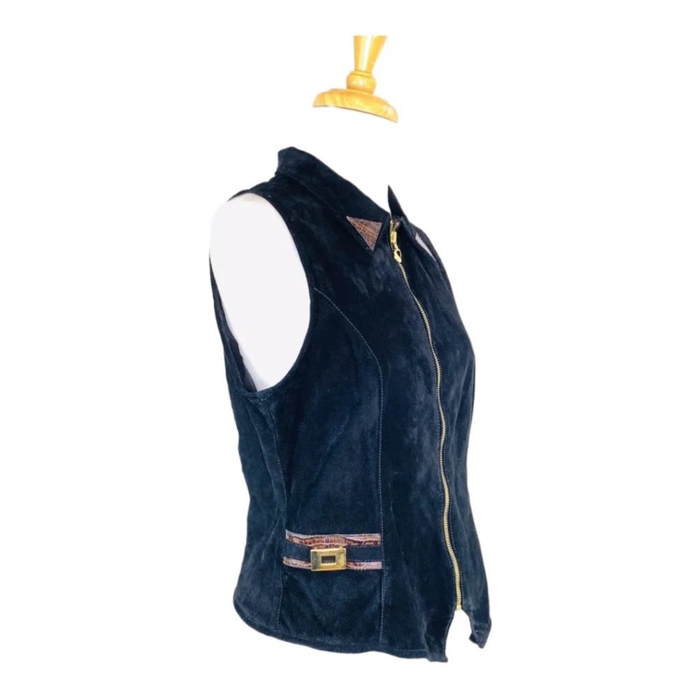 St. Maarten Dallas Suede  Biker Vest Croc Leather Trim Vintage  Full Zip M USA - Picture 2 of 8